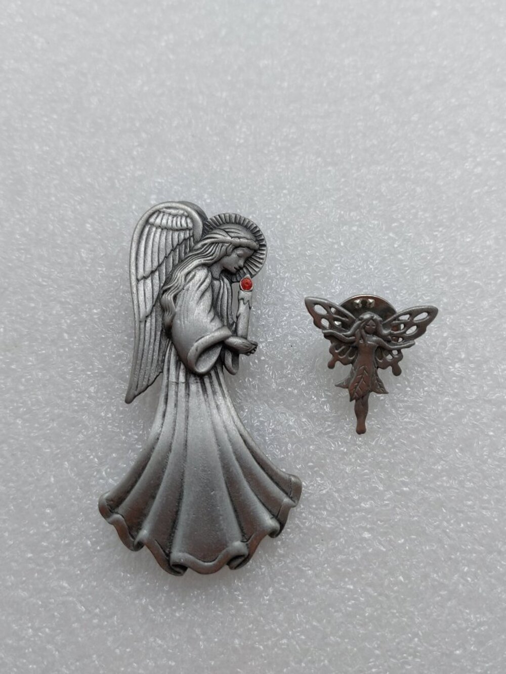 2 Vintage Pewter Angel With Candle JJ Brooch & Fairy & Lapel Pin By JJ
